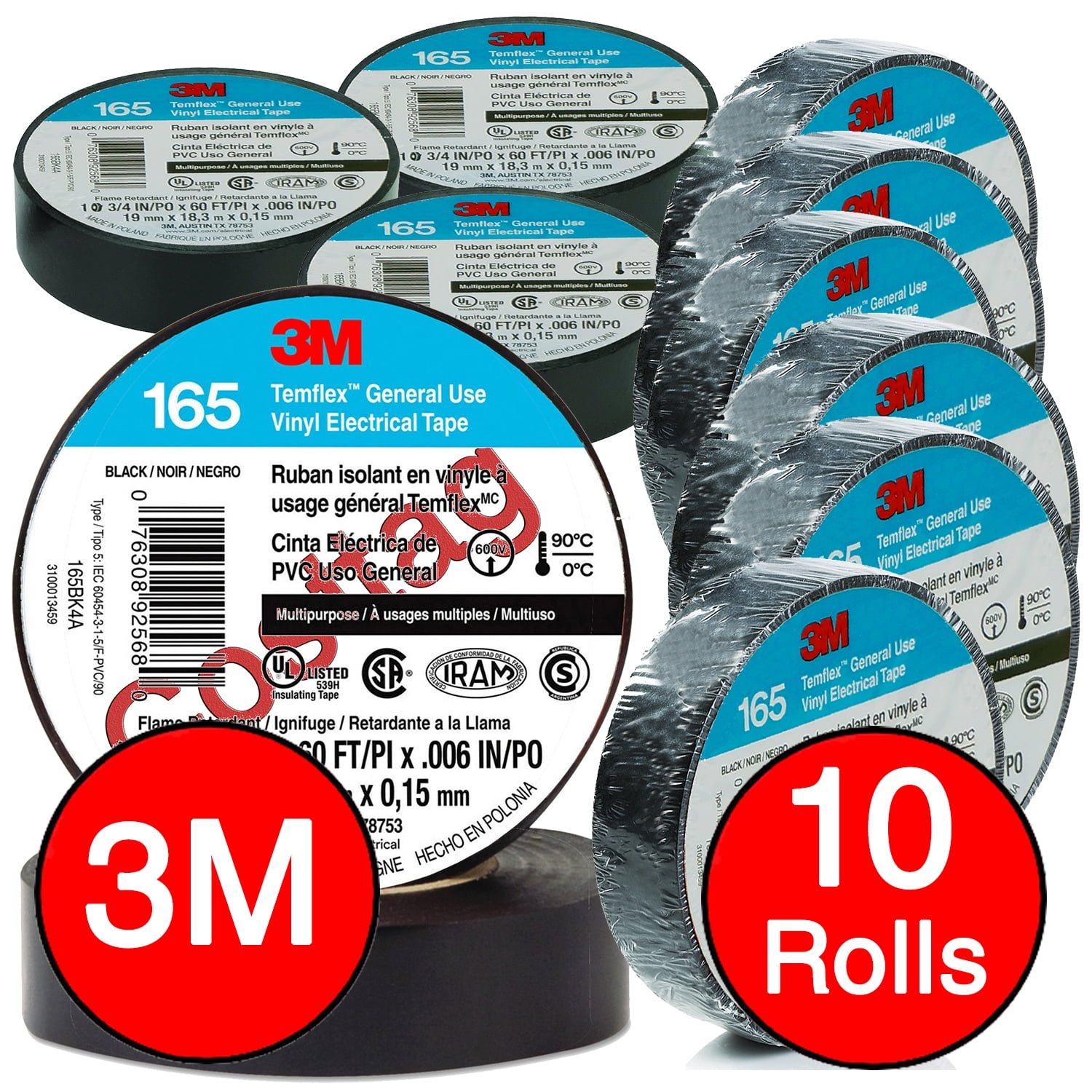 3M Electrical Tape Temflex 1700 Vinyl 10 Rolls