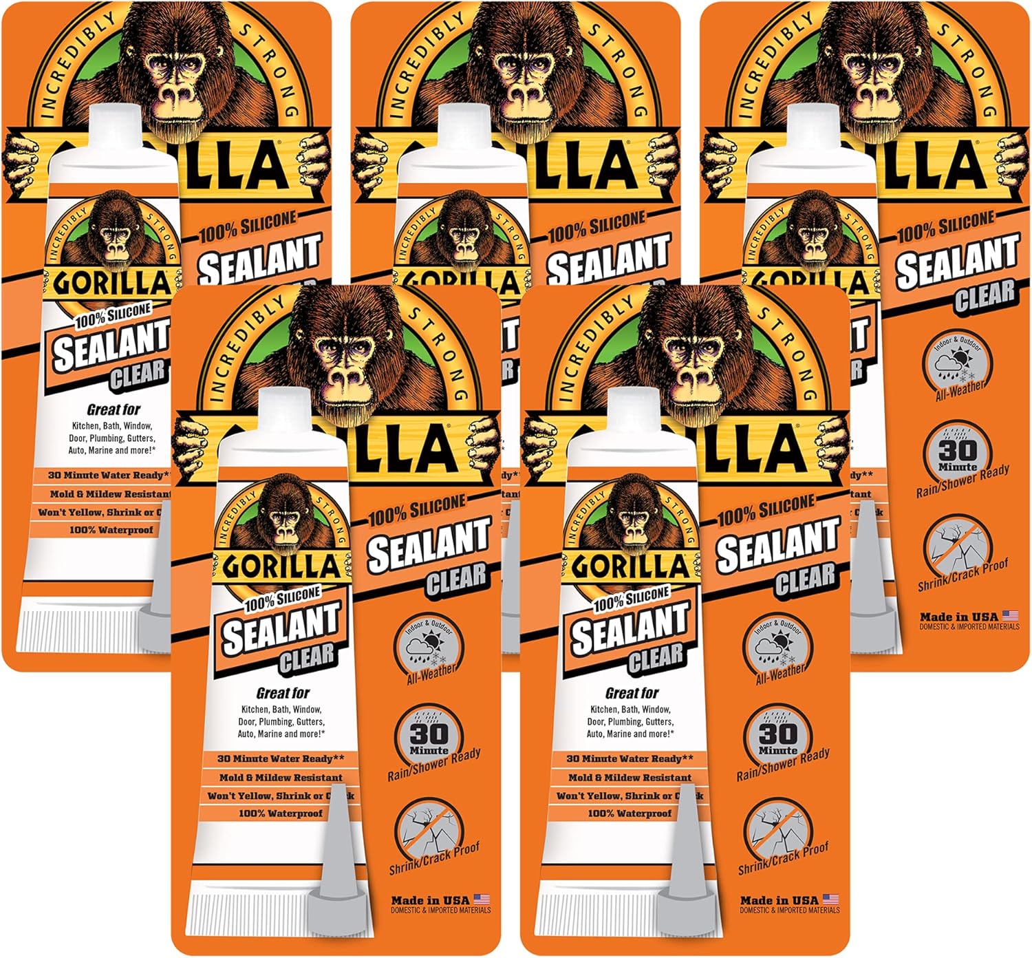 Gorilla Silicone Sealant Clear 100% Silicone 2.8 oz