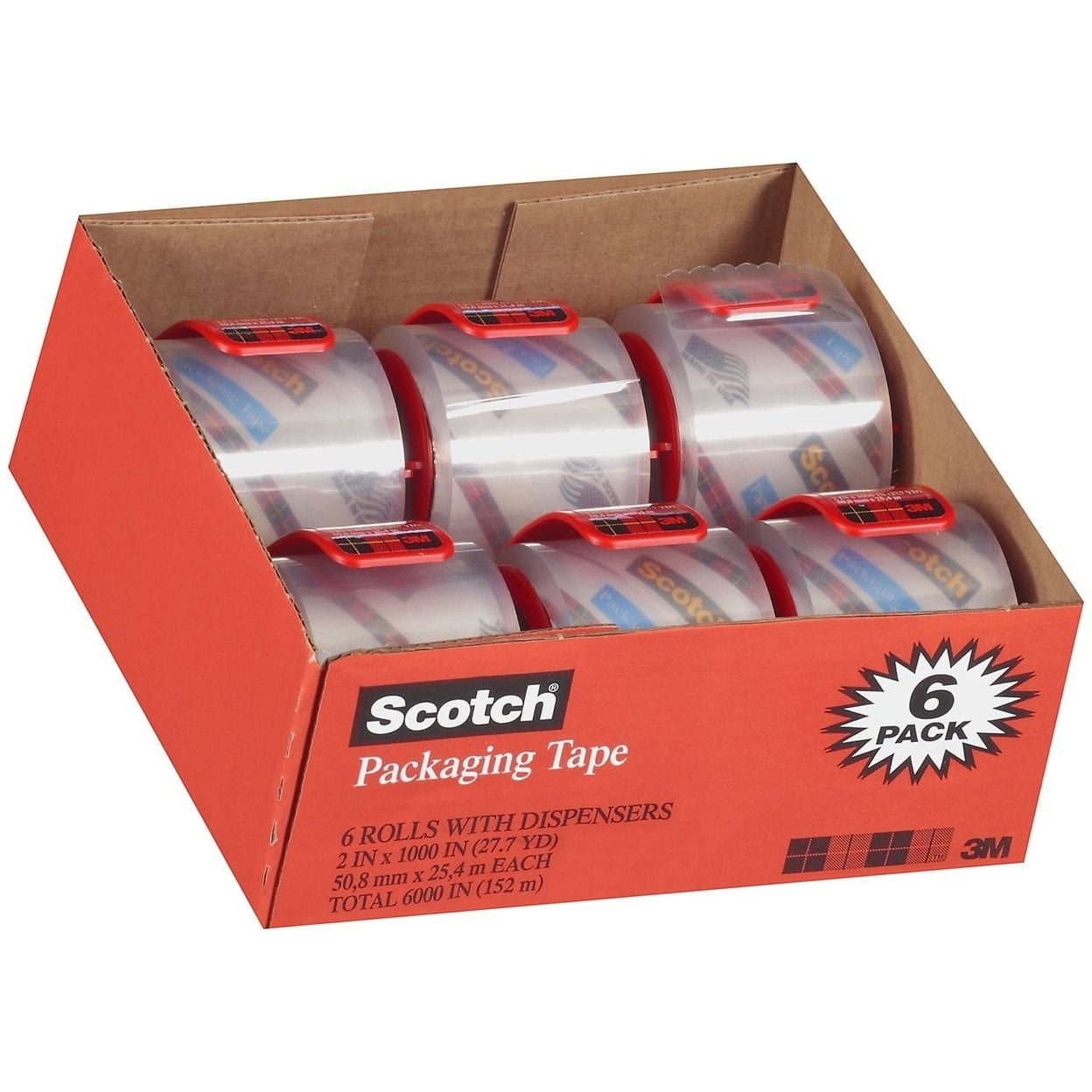 Scotch Packaging Tape Heavy Duty Shipping 6 Rolls